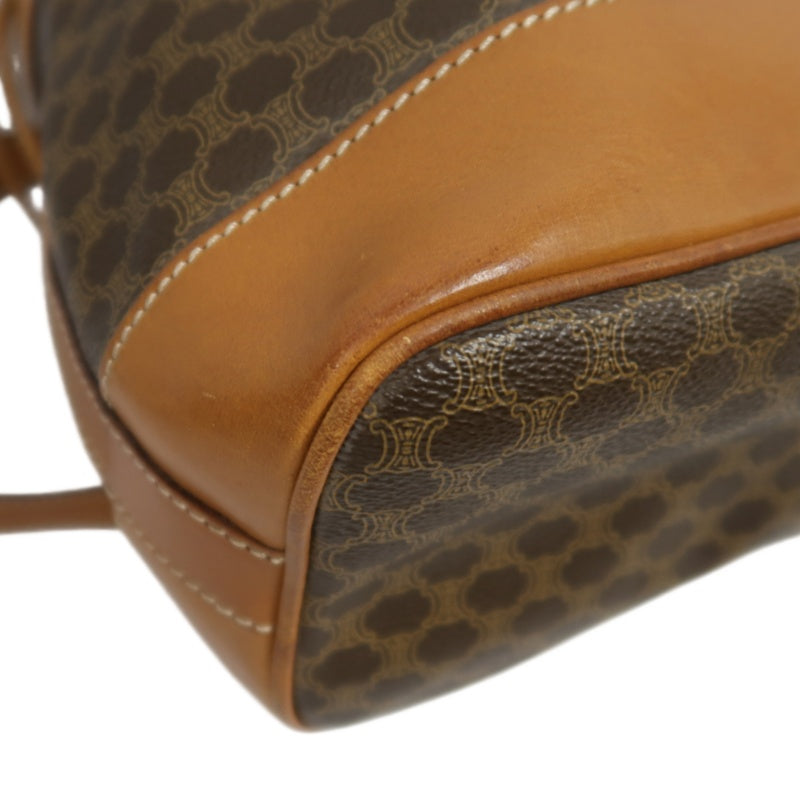 CELINE Macadam Drawstring Shoulder Bag, Brown, Gold Hardware, CELINE Monogram PVC Drawstring Bucket Shoulder Bag