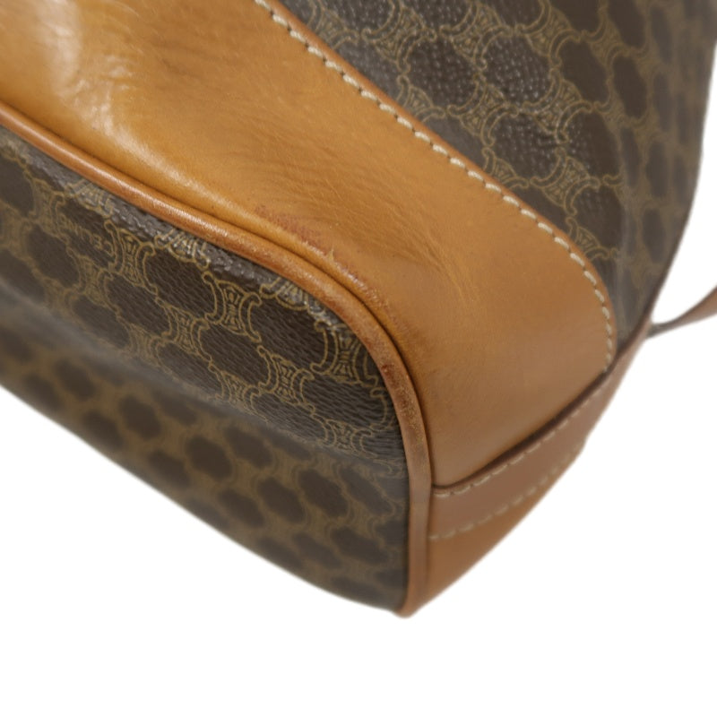 CELINE Macadam Drawstring Shoulder Bag, Brown, Gold Hardware, CELINE Monogram PVC Drawstring Bucket Shoulder Bag