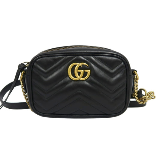 GUCCI GG Marmont Mini Camera Bag, Leather, Black, Gold Hardware