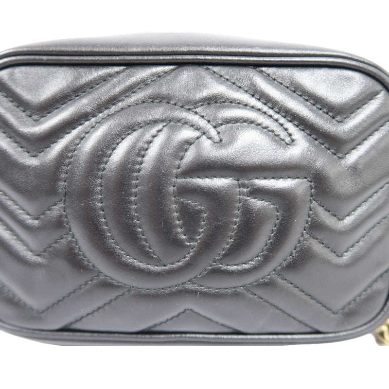 GUCCI GG Marmont Mini Camera Bag, Leather, Black, Gold Hardware
