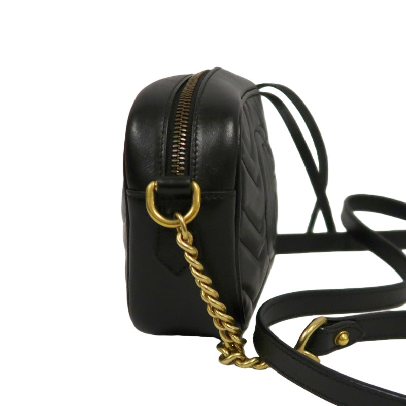 GUCCI GG Marmont Mini Camera Bag, Leather, Black, Gold Hardware
