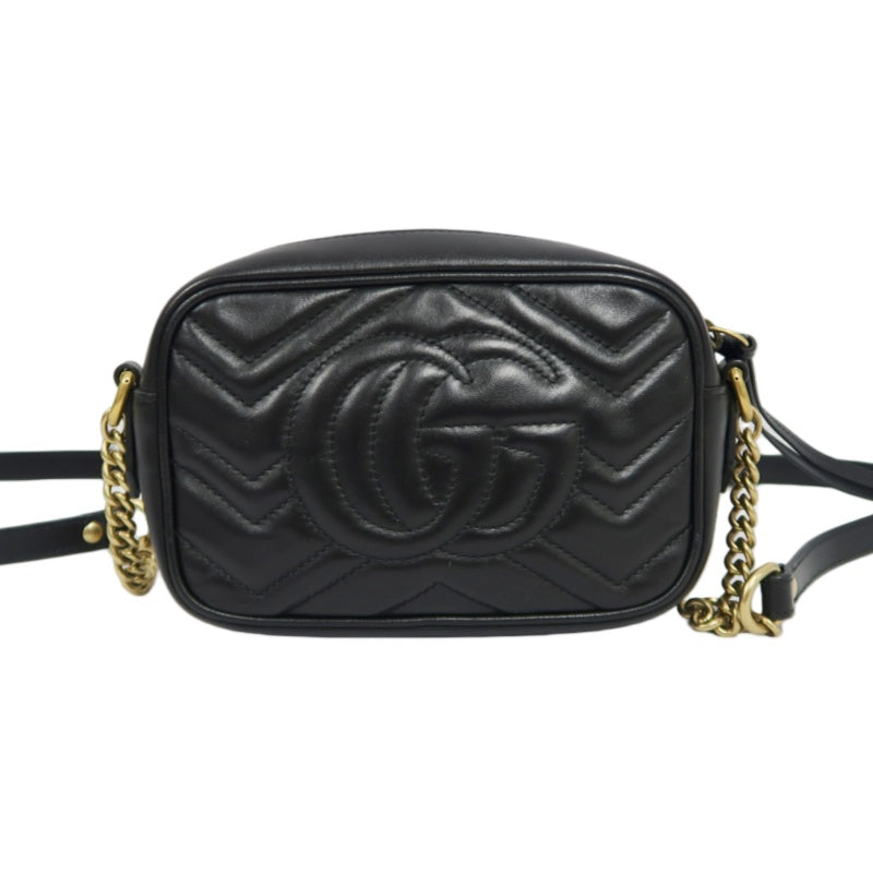 GUCCI GG Marmont Mini Camera Bag, Leather, Black, Gold Hardware