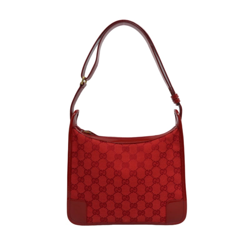 GUCCI GG Canvas Shoulder Bag, Red, Gold Hardware