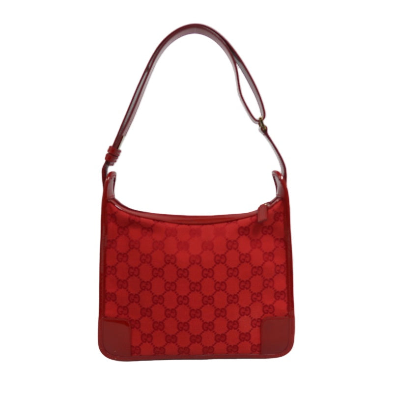 GUCCI GG Canvas Shoulder Bag, Red, Gold Hardware