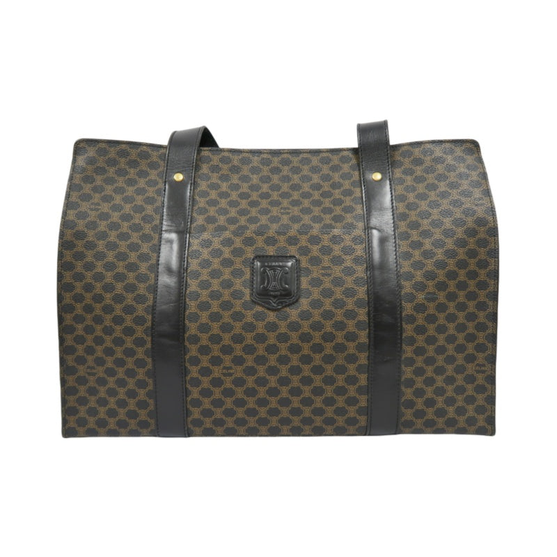 CELINE Macadam Tote Bag Brown Gold Hardware CELINE Dark Brown Monogram PVC Tote Shoulder Bag