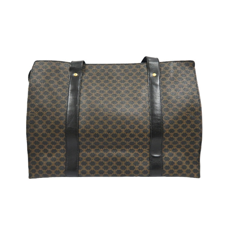 CELINE Macadam Tote Bag Brown Gold Hardware CELINE Dark Brown Monogram PVC Tote Shoulder Bag