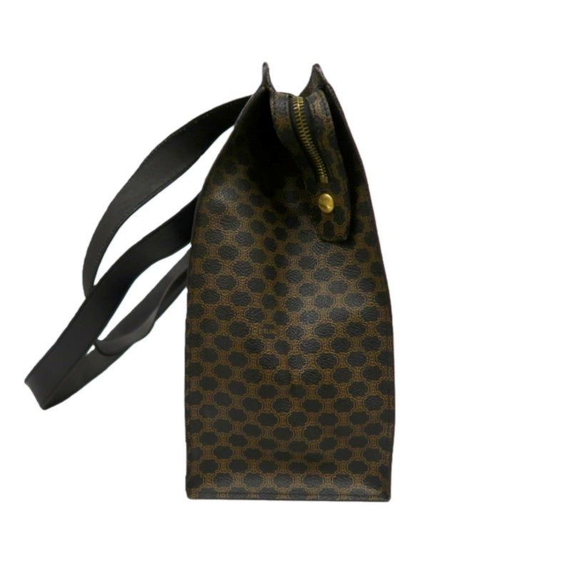 CELINE Macadam Tote Bag Brown Gold Hardware CELINE Dark Brown Monogram PVC Tote Shoulder Bag