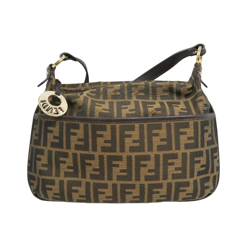 FENDI Zucchia Canvas Shoulder Bag, Brown, Gold Hardware, FENDI Monogram Canvas Crossbody Bag