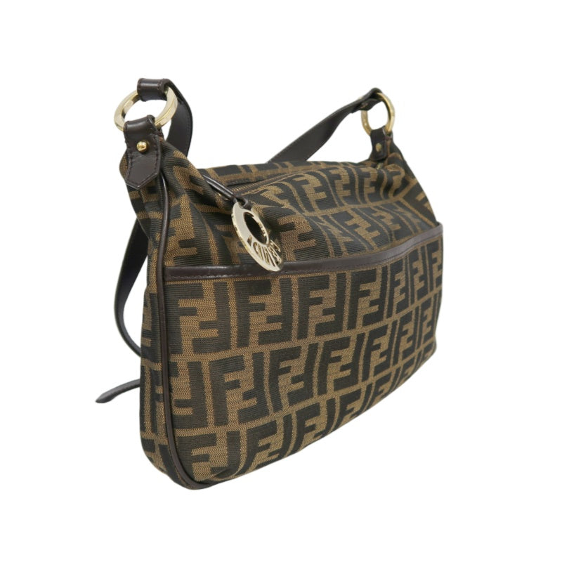 FENDI Zucchia Canvas Shoulder Bag, Brown, Gold Hardware, FENDI Monogram Canvas Crossbody Bag