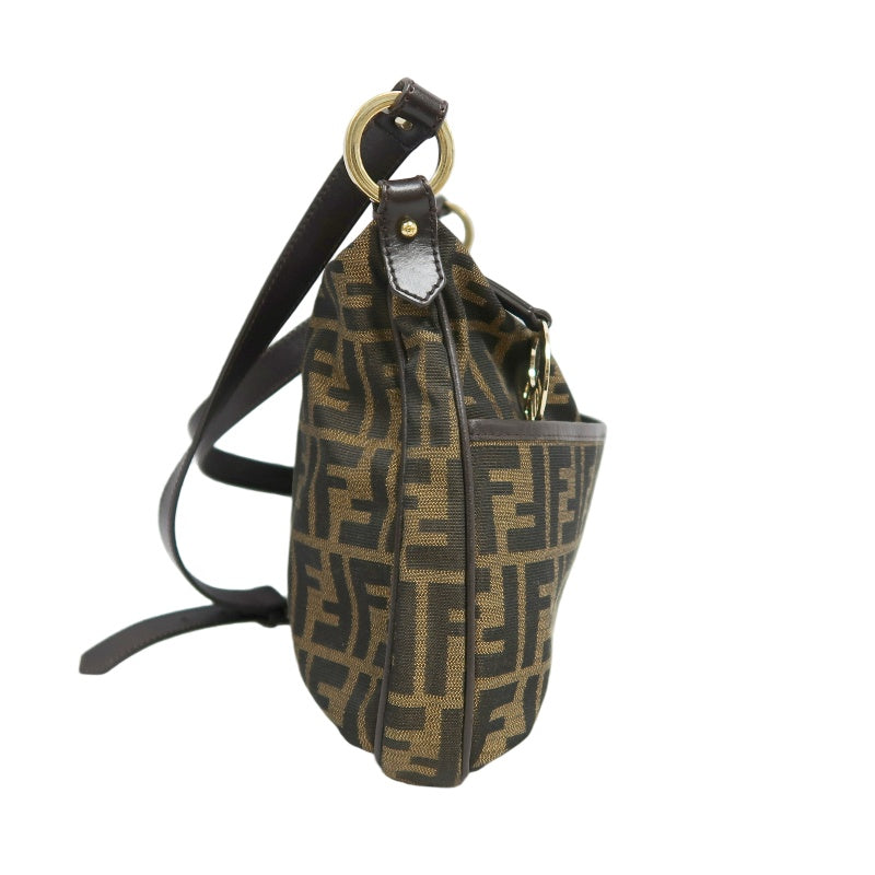 FENDI Zucchia Canvas Shoulder Bag, Brown, Gold Hardware, FENDI Monogram Canvas Crossbody Bag