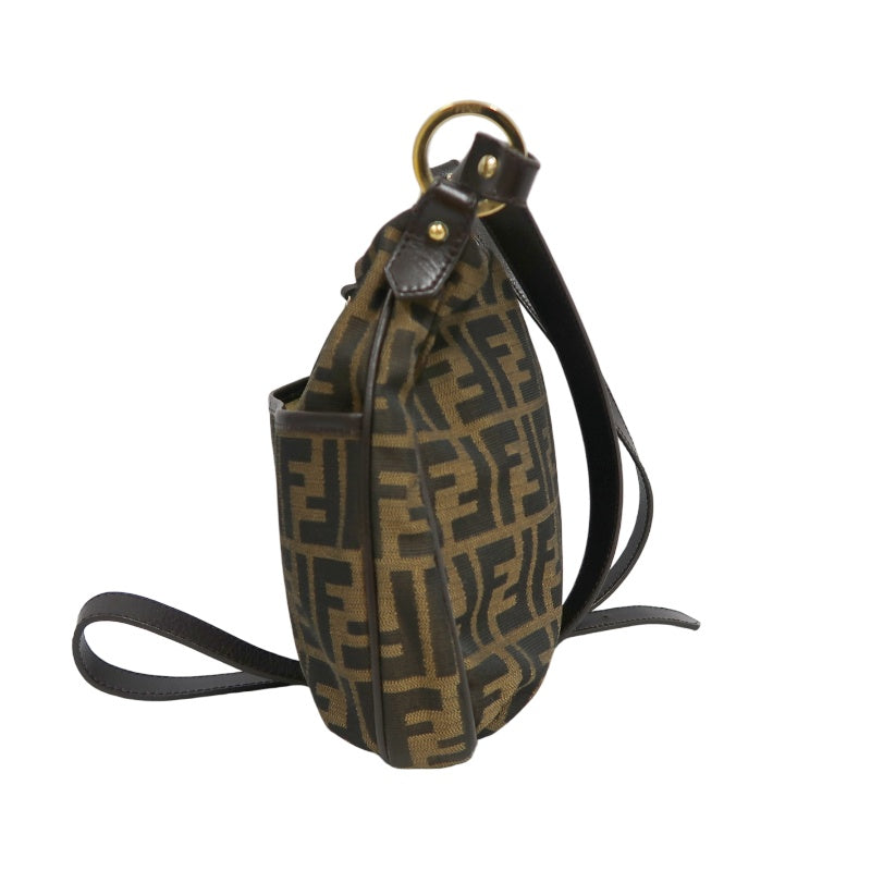 FENDI Zucchia Canvas Shoulder Bag, Brown, Gold Hardware, FENDI Monogram Canvas Crossbody Bag