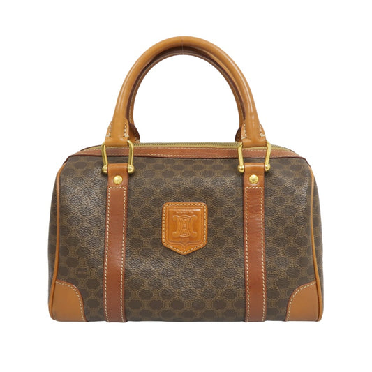 CELINE Macadam Mini Boston Bag, Brown, Gold Hardware, CELINE Monogram PVC Boston Handbag