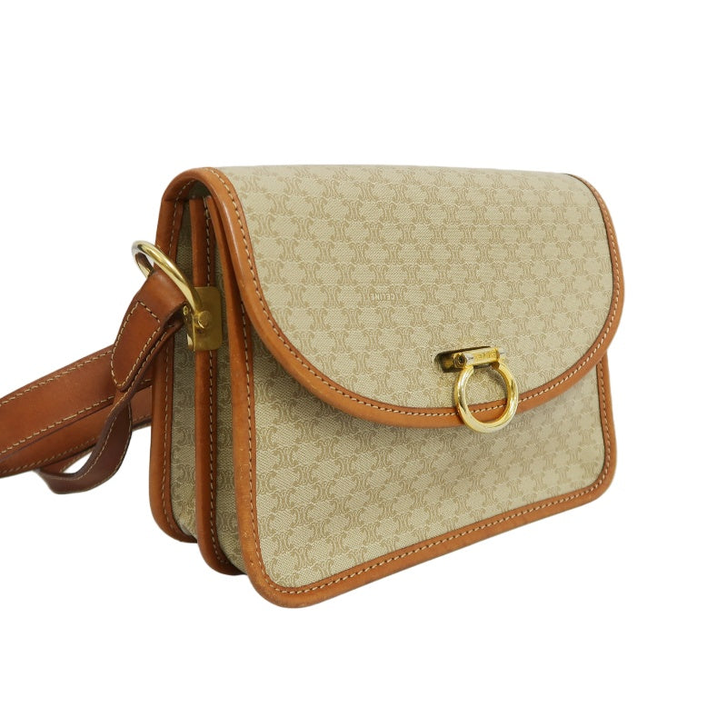 CELINE Macadam Shoulder Bag, Beige, Gold Hardware, CELINE Monogram PVC Saddle Crossbody Bag