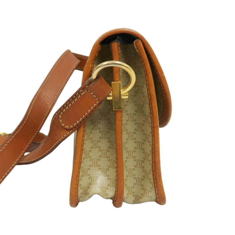 CELINE Macadam Shoulder Bag, Beige, Gold Hardware, CELINE Monogram PVC Saddle Crossbody Bag