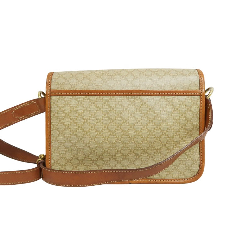 CELINE Macadam Shoulder Bag, Beige, Gold Hardware, CELINE Monogram PVC Saddle Crossbody Bag