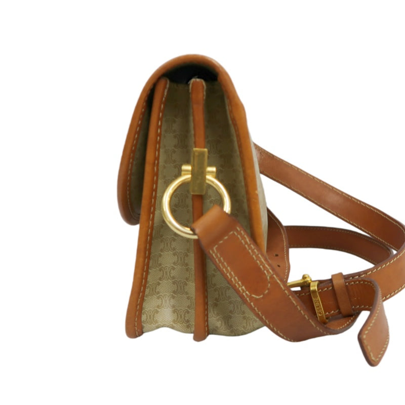 CELINE Macadam Shoulder Bag, Beige, Gold Hardware, CELINE Monogram PVC Saddle Crossbody Bag