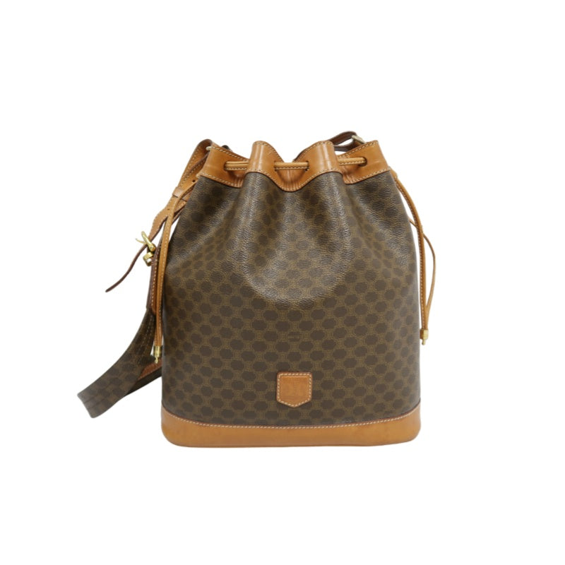 CELINE Macadam Drawstring Shoulder Bag, Brown, Gold Hardware