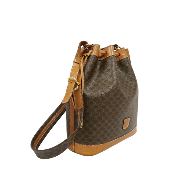 CELINE Macadam Drawstring Shoulder Bag, Brown, Gold Hardware