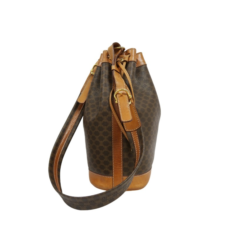 CELINE Macadam Drawstring Shoulder Bag, Brown, Gold Hardware