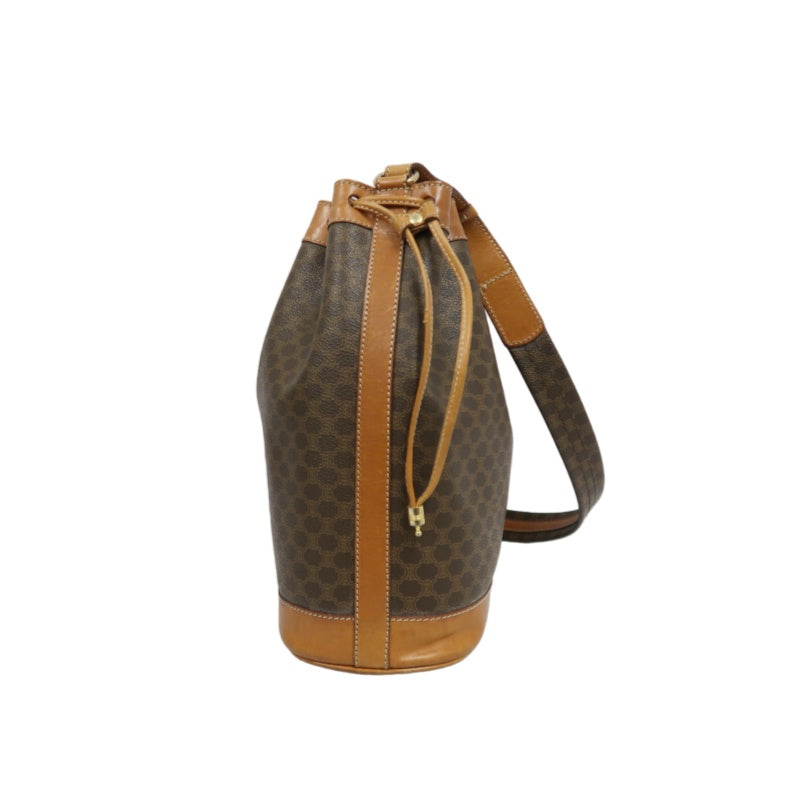 CELINE Macadam Drawstring Shoulder Bag, Brown, Gold Hardware