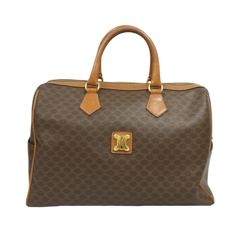 CELINE Macadam Mini Boston Bag, Brown, Gold Hardware, CELINE Monogram PVC Boston Handbag