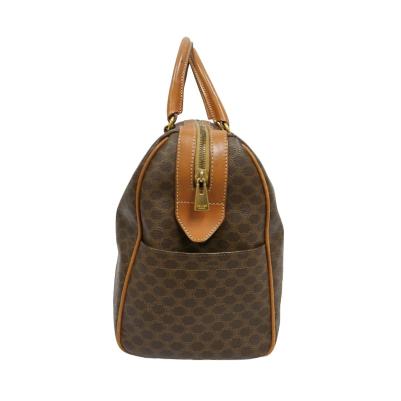CELINE Macadam Mini Boston Bag, Brown, Gold Hardware, CELINE Monogram PVC Boston Handbag