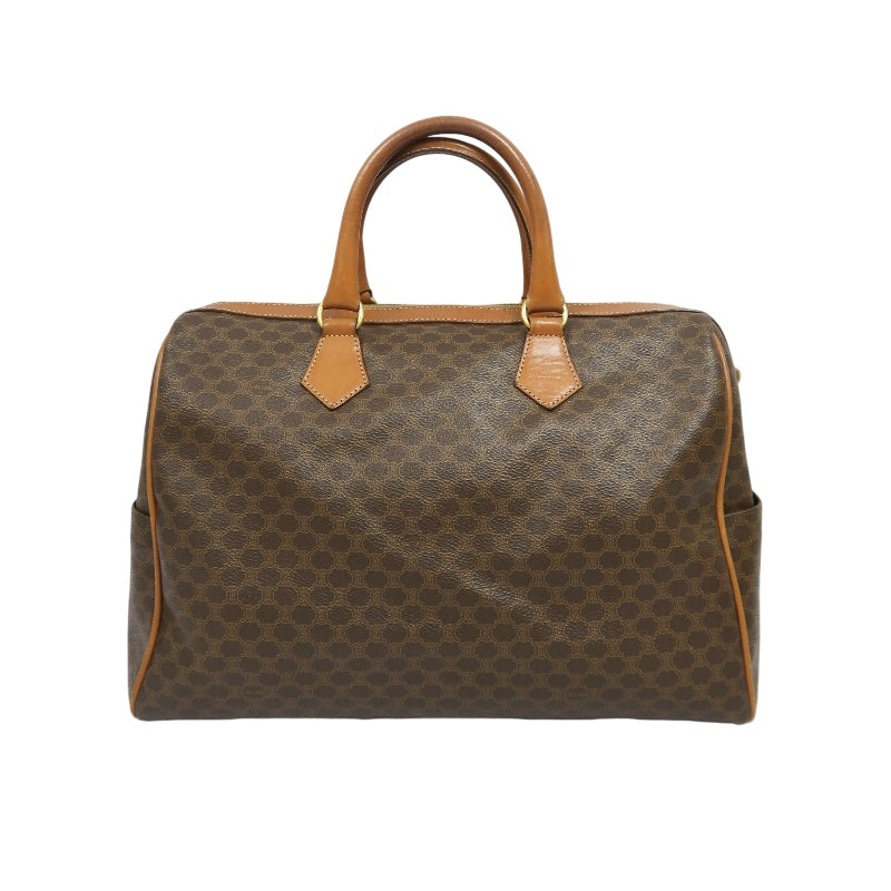 CELINE Macadam Mini Boston Bag, Brown, Gold Hardware, CELINE Monogram PVC Boston Handbag