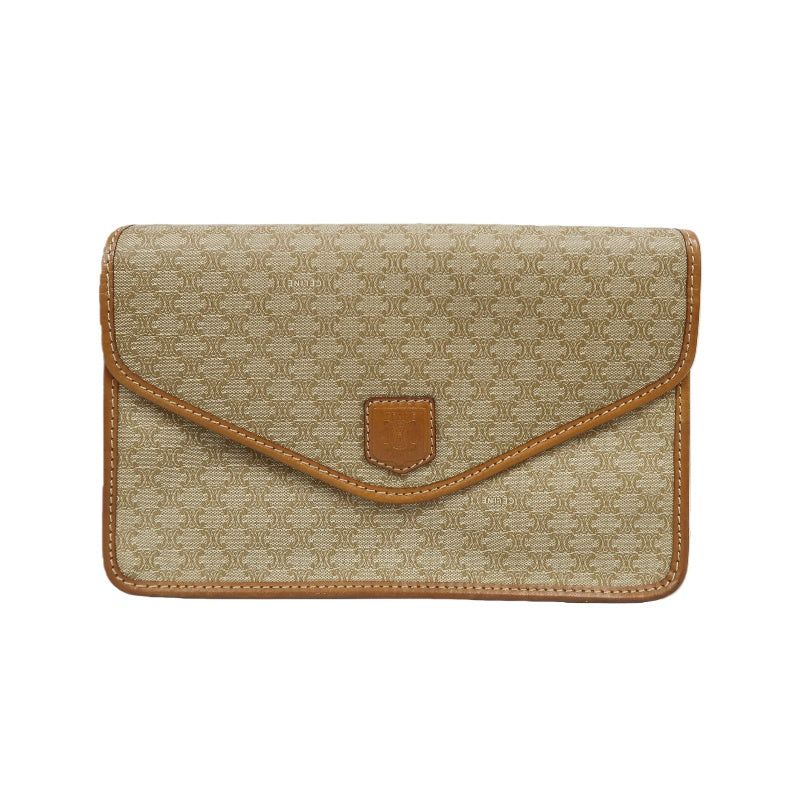 CELINE Macadam Shoulder Bag Beige Gold Hardware CELINE Beige Monogram PVC Messenger Crossbody Bag