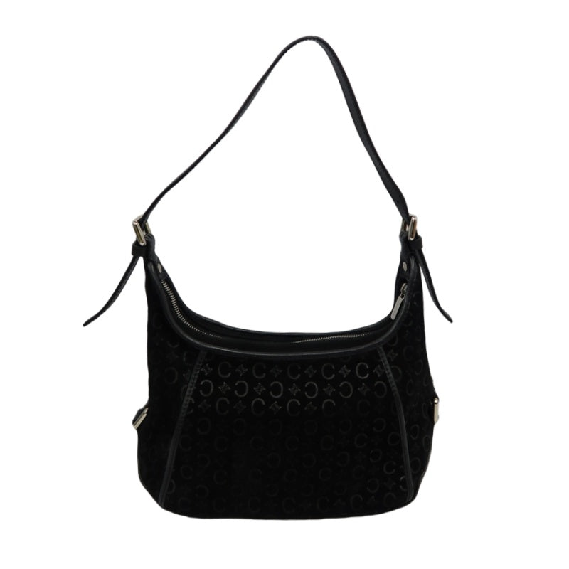 CELINE C Macadam Shoulder Bag, Suede, Black, Silver Hardware, CELINE Black Printed Suede Shoulder Bag