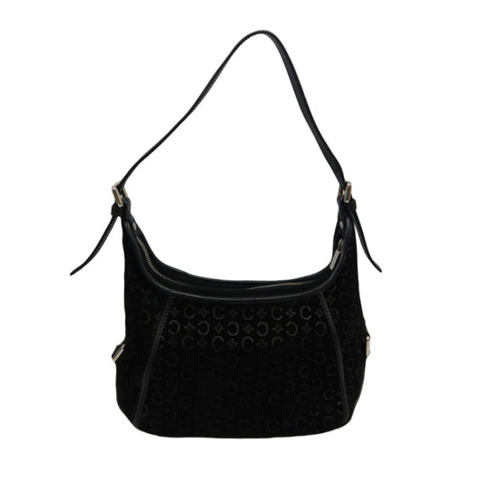 CELINE C Macadam Shoulder Bag, Suede, Black, Silver Hardware, CELINE Black Printed Suede Shoulder Bag