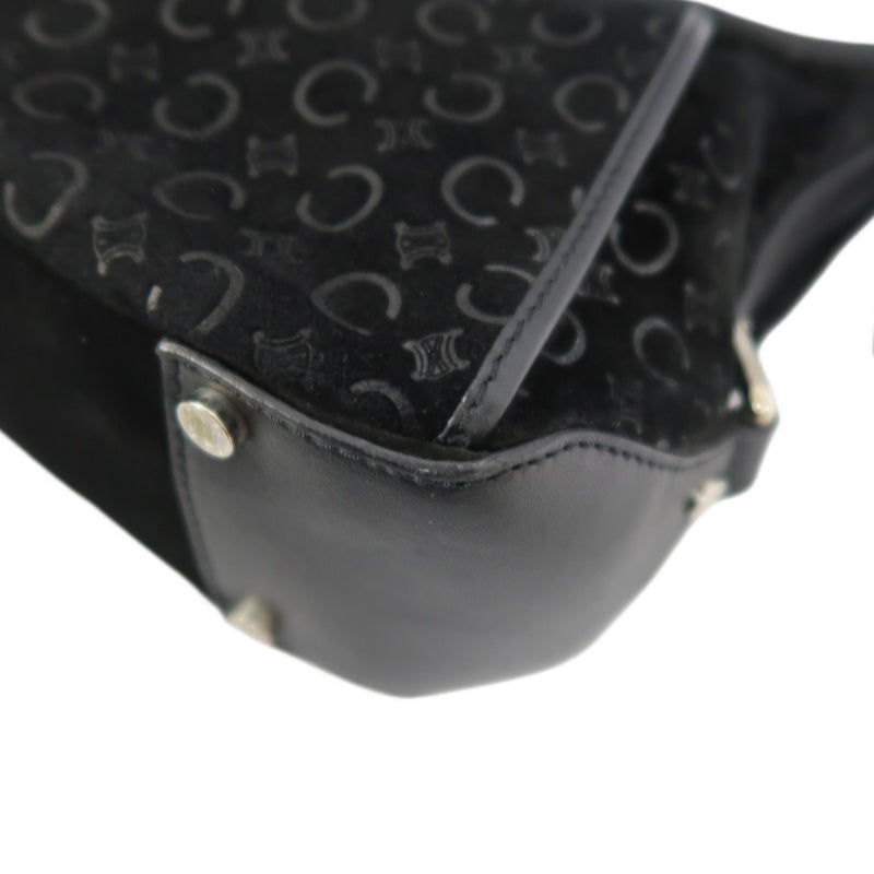 CELINE C Macadam Shoulder Bag, Suede, Black, Silver Hardware, CELINE Black Printed Suede Shoulder Bag