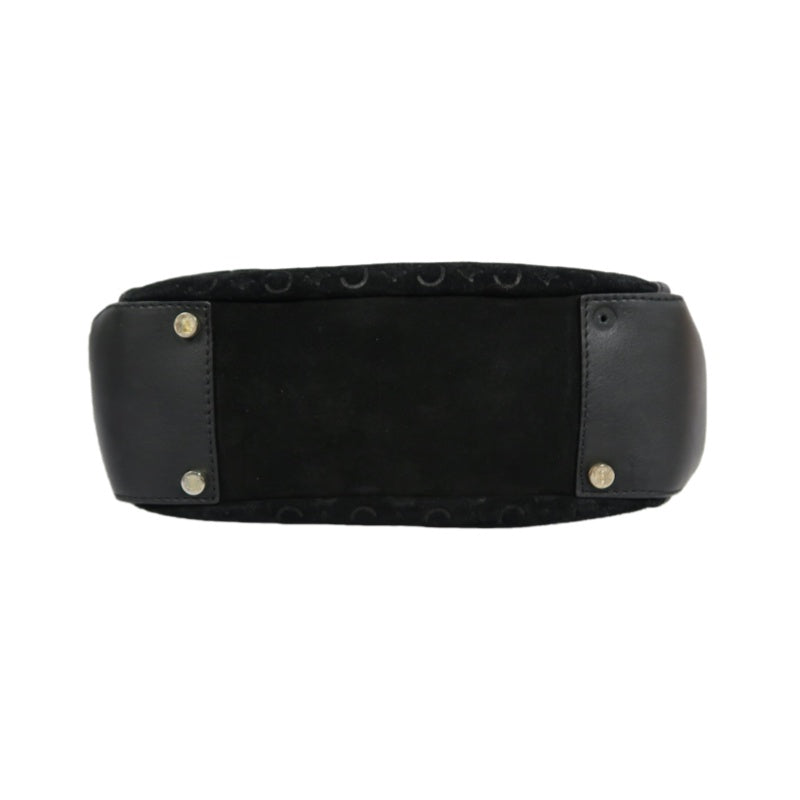 CELINE C Macadam Shoulder Bag, Suede, Black, Silver Hardware, CELINE Black Printed Suede Shoulder Bag