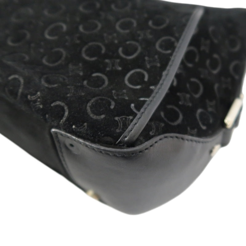 CELINE C Macadam Shoulder Bag, Suede, Black, Silver Hardware, CELINE Black Printed Suede Shoulder Bag