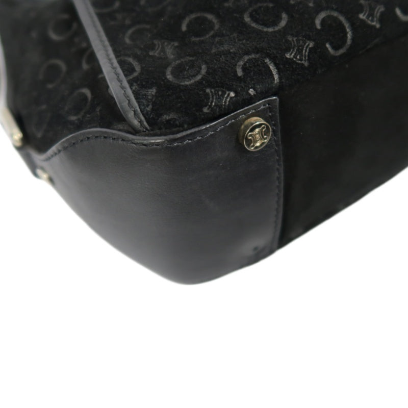 CELINE C Macadam Shoulder Bag, Suede, Black, Silver Hardware, CELINE Black Printed Suede Shoulder Bag