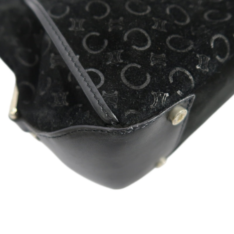 CELINE C Macadam Shoulder Bag, Suede, Black, Silver Hardware, CELINE Black Printed Suede Shoulder Bag
