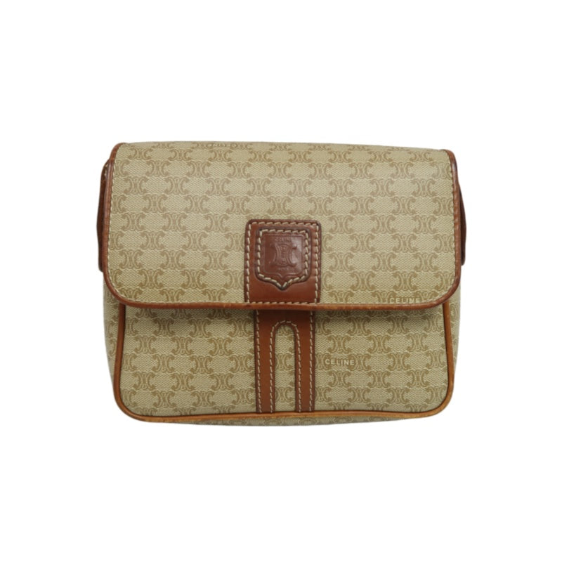 CELINE Macadam Shoulder Bag, Beige, Gold Hardware