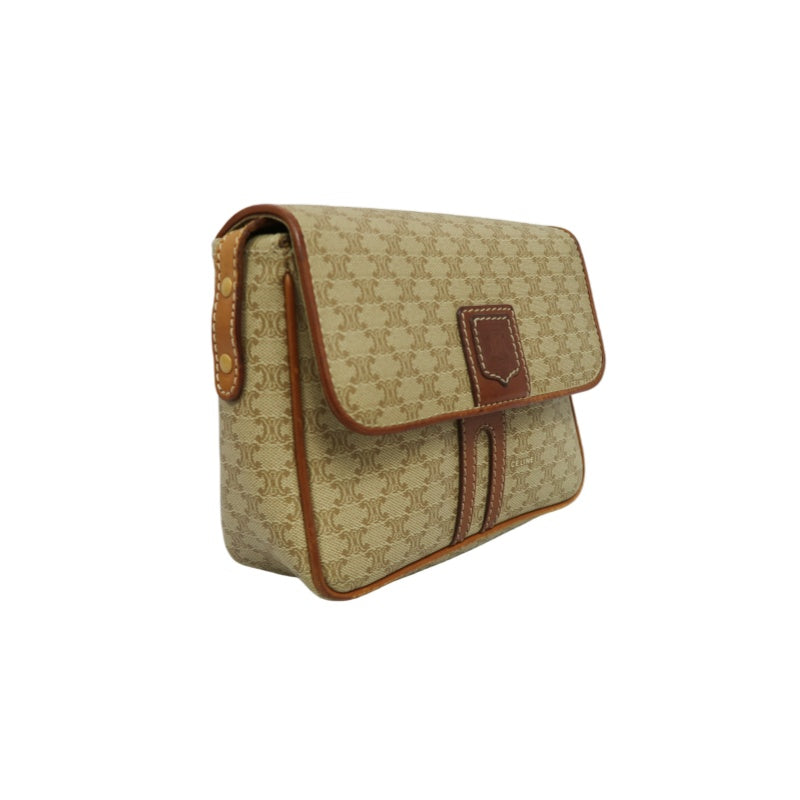 CELINE Macadam Shoulder Bag, Beige, Gold Hardware