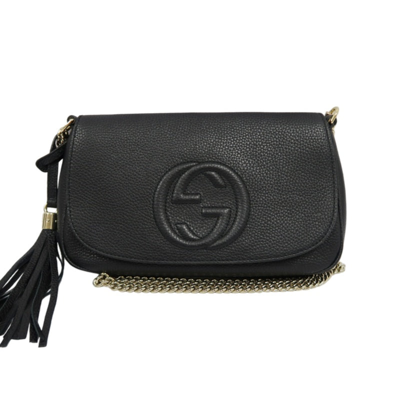 GUCCI Soho Chain Shoulder Bag, Leather, Black, Gold Hardware