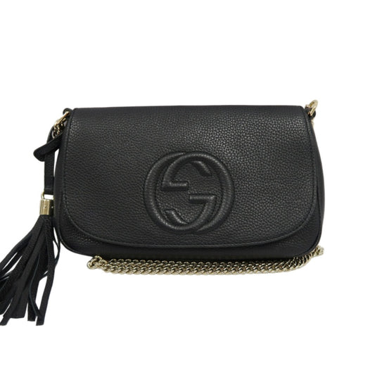 GUCCI Soho Chain Shoulder Bag, Leather, Black, Gold Hardware