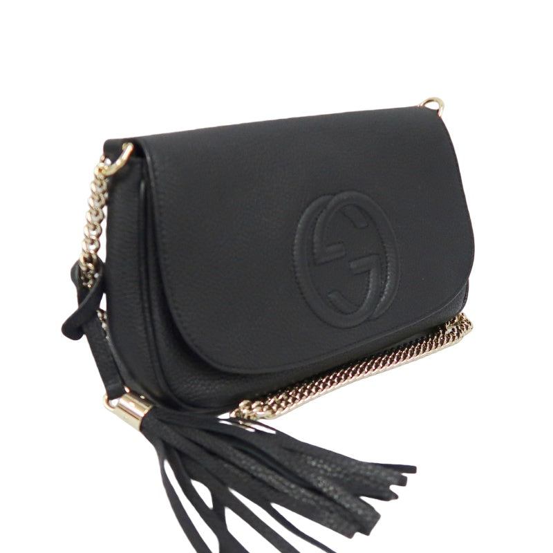 GUCCI Soho Chain Shoulder Bag, Leather, Black, Gold Hardware