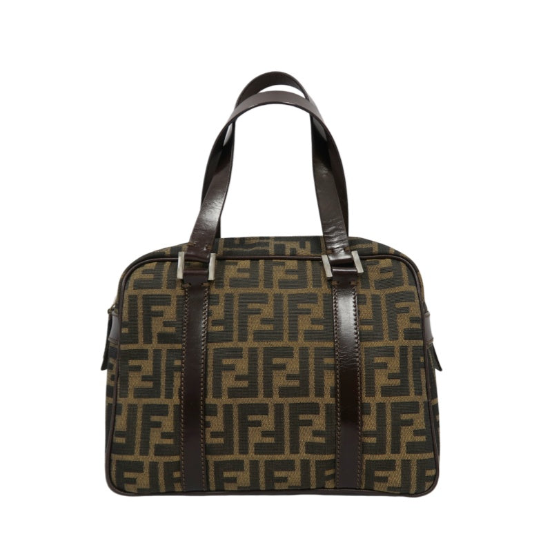 FENDI Zucca Canvas Brown Handbag Silver Hardware