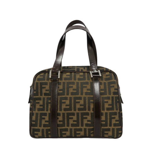 FENDI Zucca Canvas Brown Handbag Silver Hardware