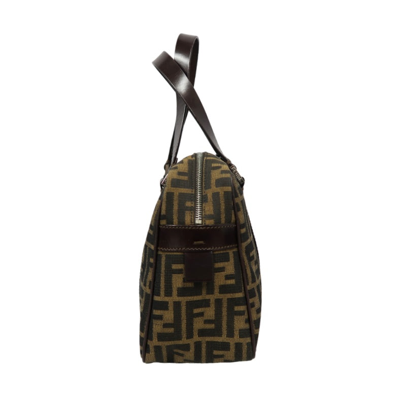 FENDI Zucca Canvas Brown Handbag Silver Hardware