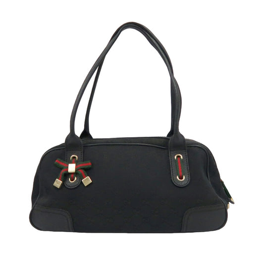 GUCCI GG Canvas, Sherry Line, Mini Boston Handbag, Black, GG Monogram Canvas Shoulder Bag