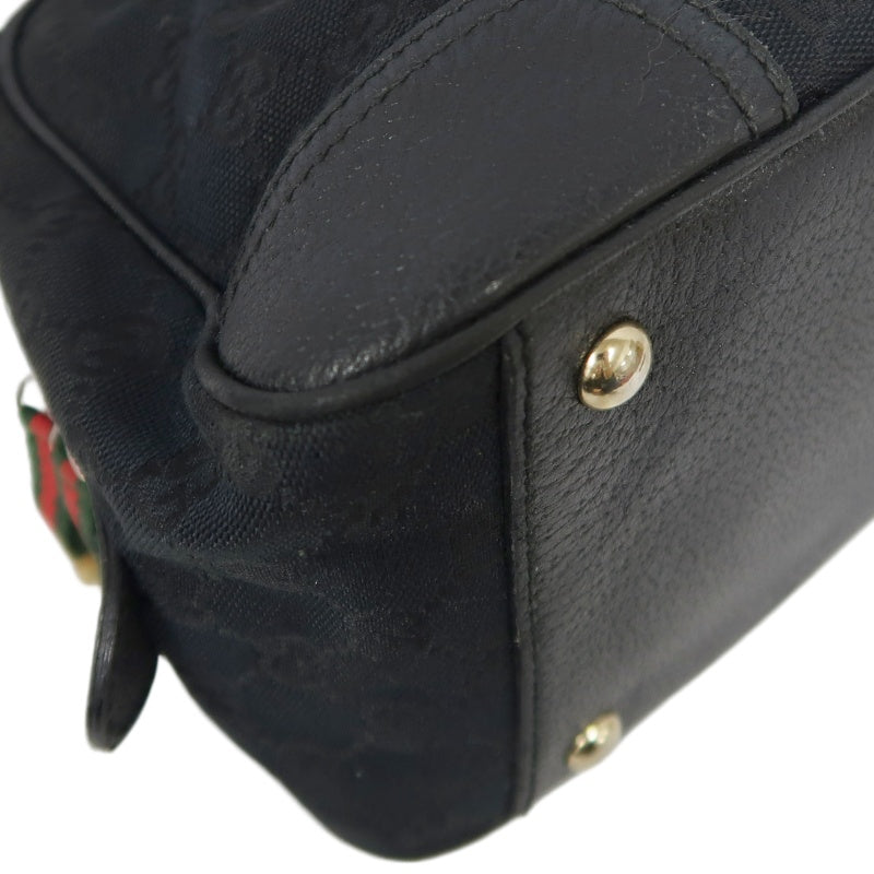 GUCCI GG Canvas, Sherry Line, Mini Boston Handbag, Black, GG Monogram Canvas Shoulder Bag