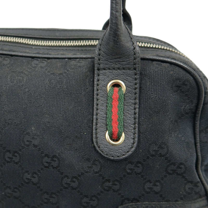 GUCCI GG Canvas, Sherry Line, Mini Boston Handbag, Black, GG Monogram Canvas Shoulder Bag