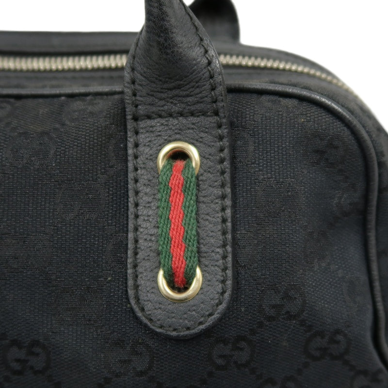 GUCCI GG Canvas, Sherry Line, Mini Boston Handbag, Black, GG Monogram Canvas Shoulder Bag