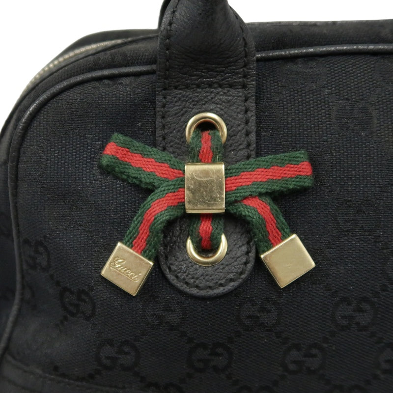 GUCCI GG Canvas, Sherry Line, Mini Boston Handbag, Black, GG Monogram Canvas Shoulder Bag