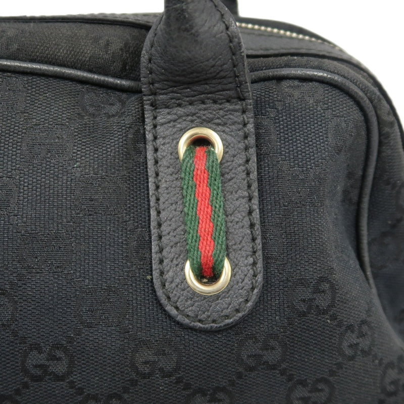 GUCCI GG Canvas, Sherry Line, Mini Boston Handbag, Black, GG Monogram Canvas Shoulder Bag