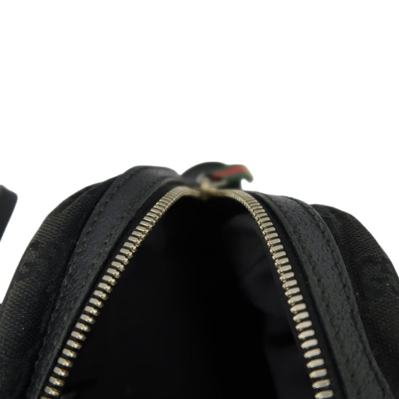 GUCCI GG Canvas, Sherry Line, Mini Boston Handbag, Black, GG Monogram Canvas Shoulder Bag